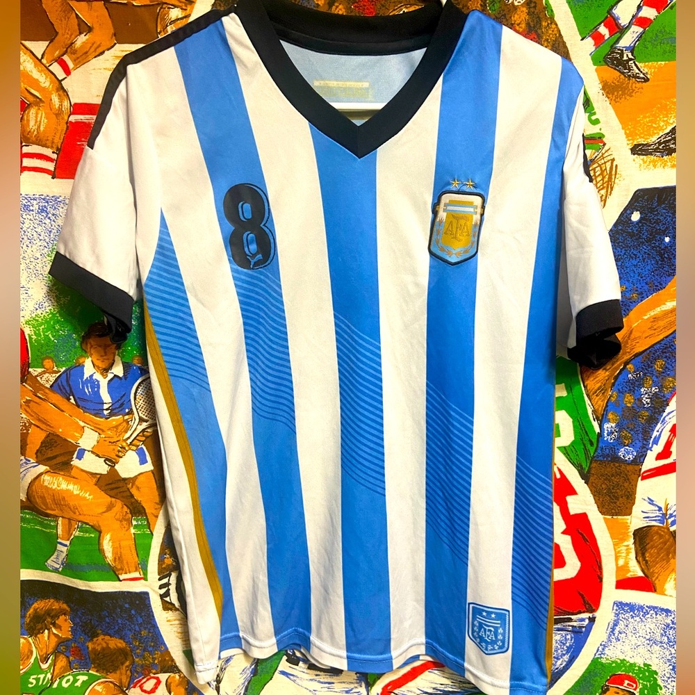 Mens Medium Argentina Mens Stripes Soccer Jersey